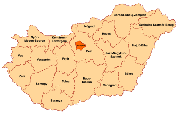 forrás: Wikipédia: Counties of Hungary (2006)