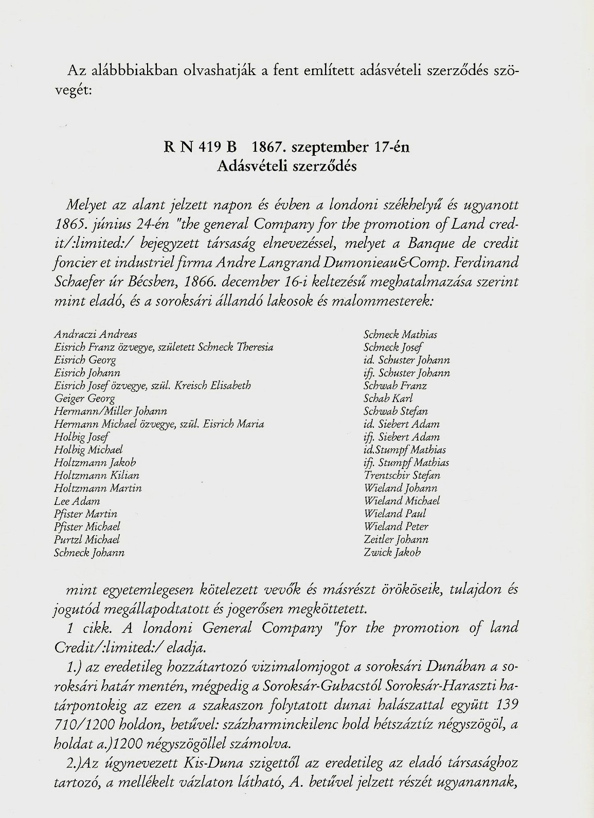A szerződés szövege (első oldal)